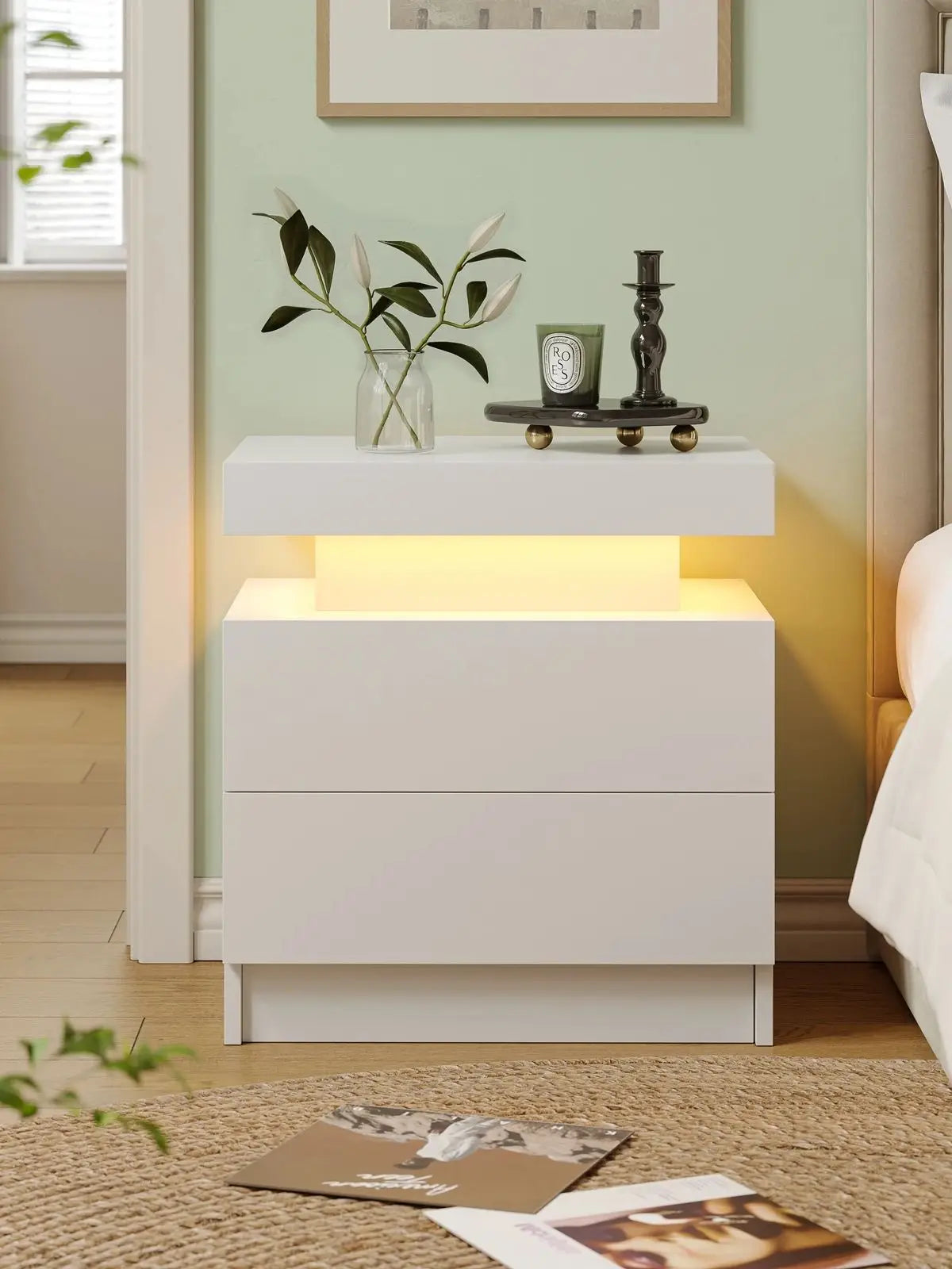 Cubehom LED Nightstand With 2 Drawers For Bedroom Furniture