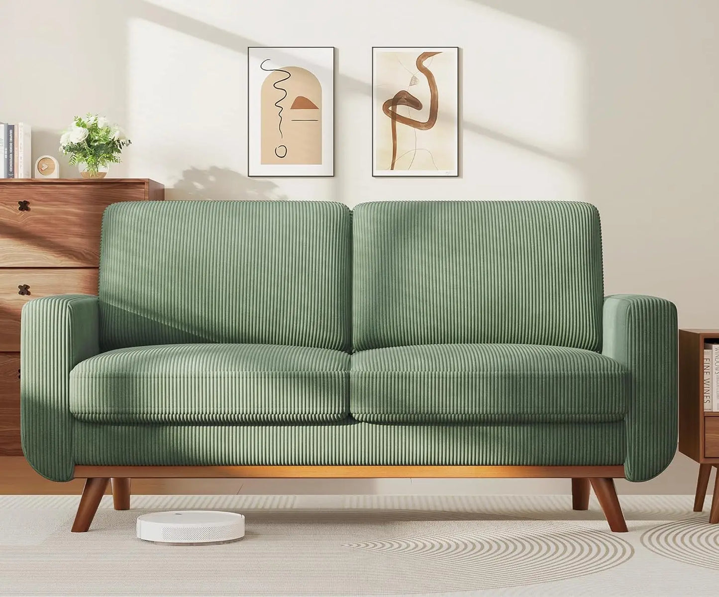 Comfy Corduroy Loveseat with Deep Seat and Solid Wood Frame