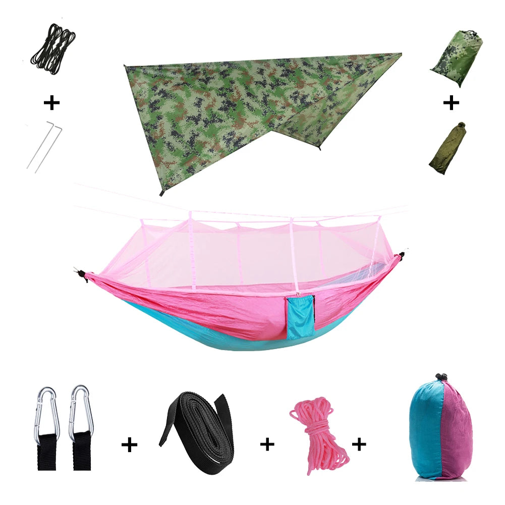 Anti Outdoor Camping Hammock With Mosquito Net And Rain Tent Equipment Shelters Camp Bed Survival Portable Hammock