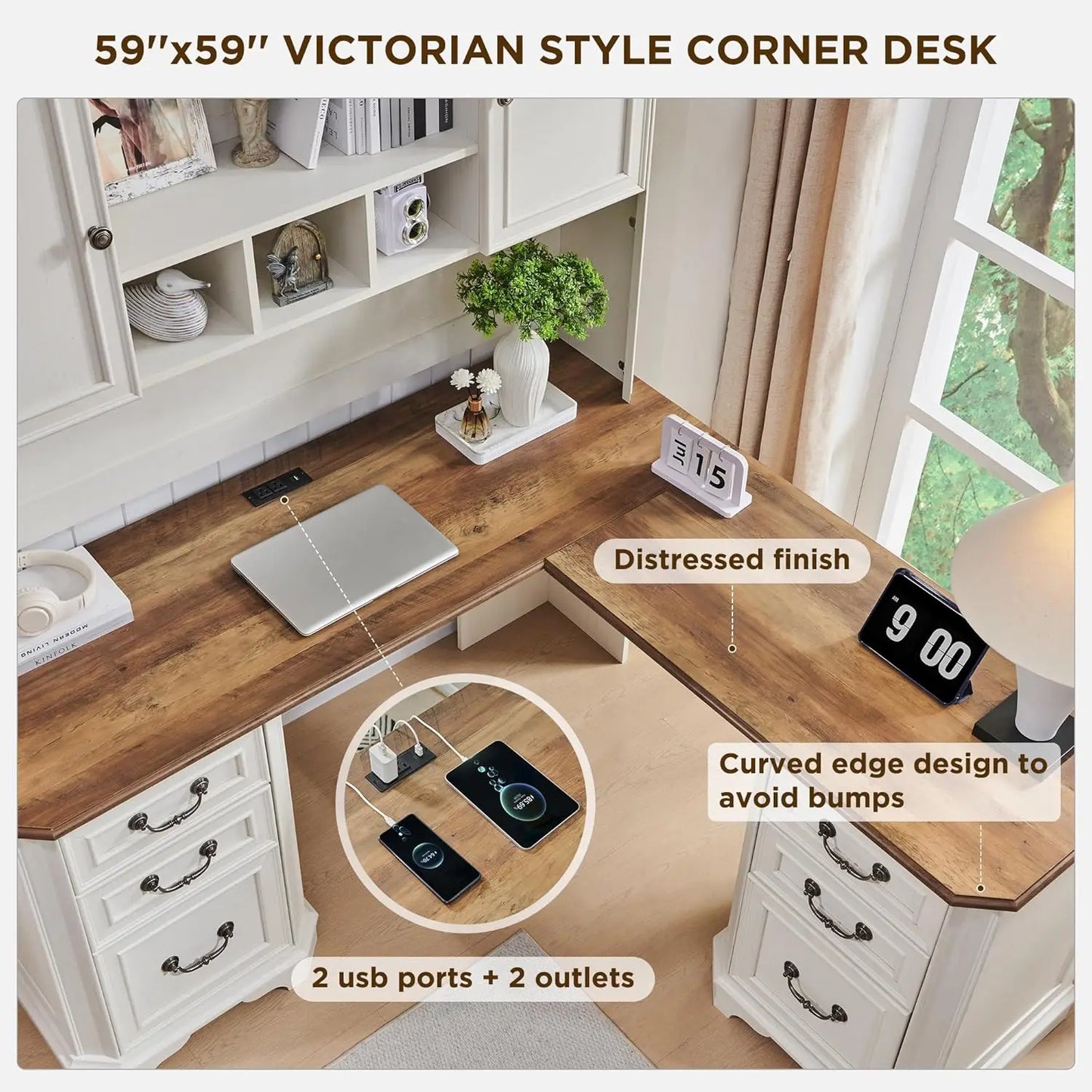 XMSJ L Shaped Executive Desk With Hutch And Storage