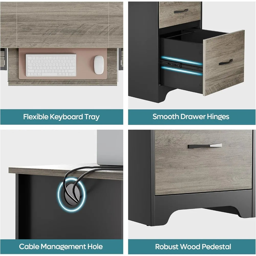 Modern Industrial Desk With File Drawers And Keyboard Tray