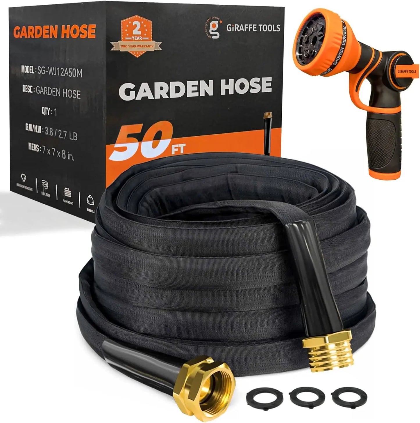 Giraffe Tools Garden Hose Lightweight Kink Free 9 Spray Nozzle