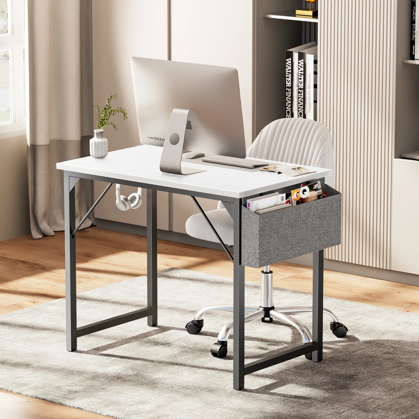 JHK Computer Desk Office Gaming Table with Side Bag Headphone Hook