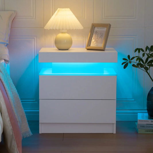 Cubehom LED Nightstand With 2 Drawers For Bedroom Furniture