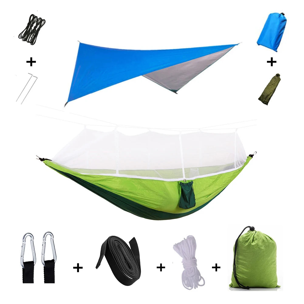 Anti Outdoor Camping Hammock With Mosquito Net And Rain Tent Equipment Shelters Camp Bed Survival Portable Hammock