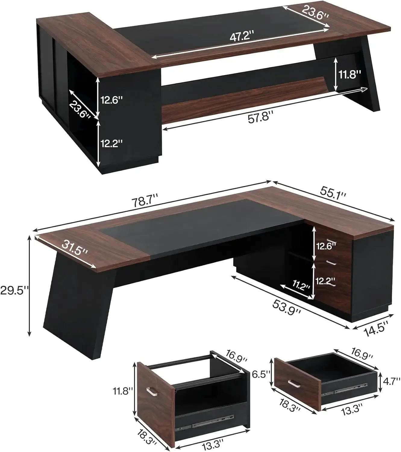 XMSJ L Shaped Executive Desk With Storage Shelves System