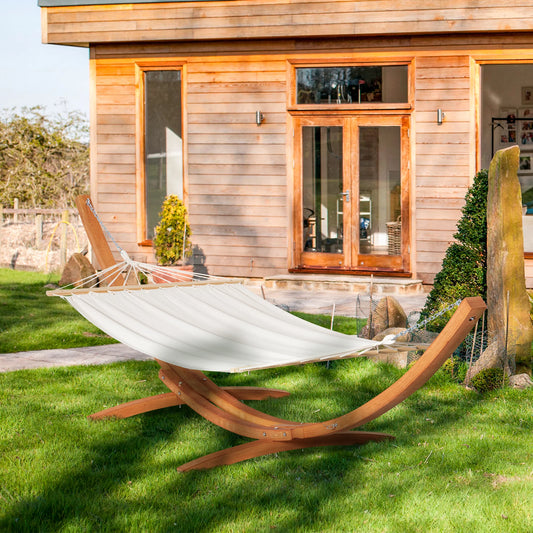 Outsunny 13' Hammock with Wood Stand for Indoor or Outdoor Cotton White