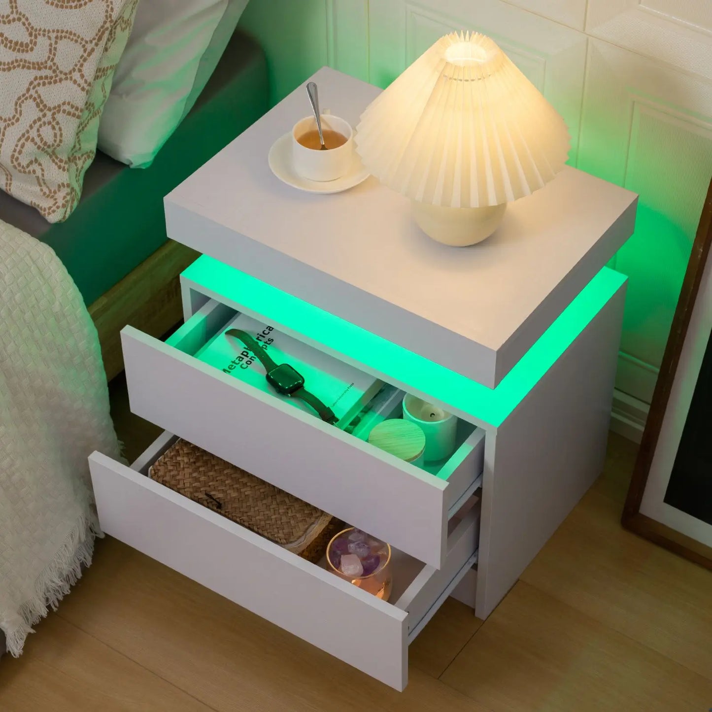 Cubehom LED Nightstand With 2 Drawers For Bedroom Furniture