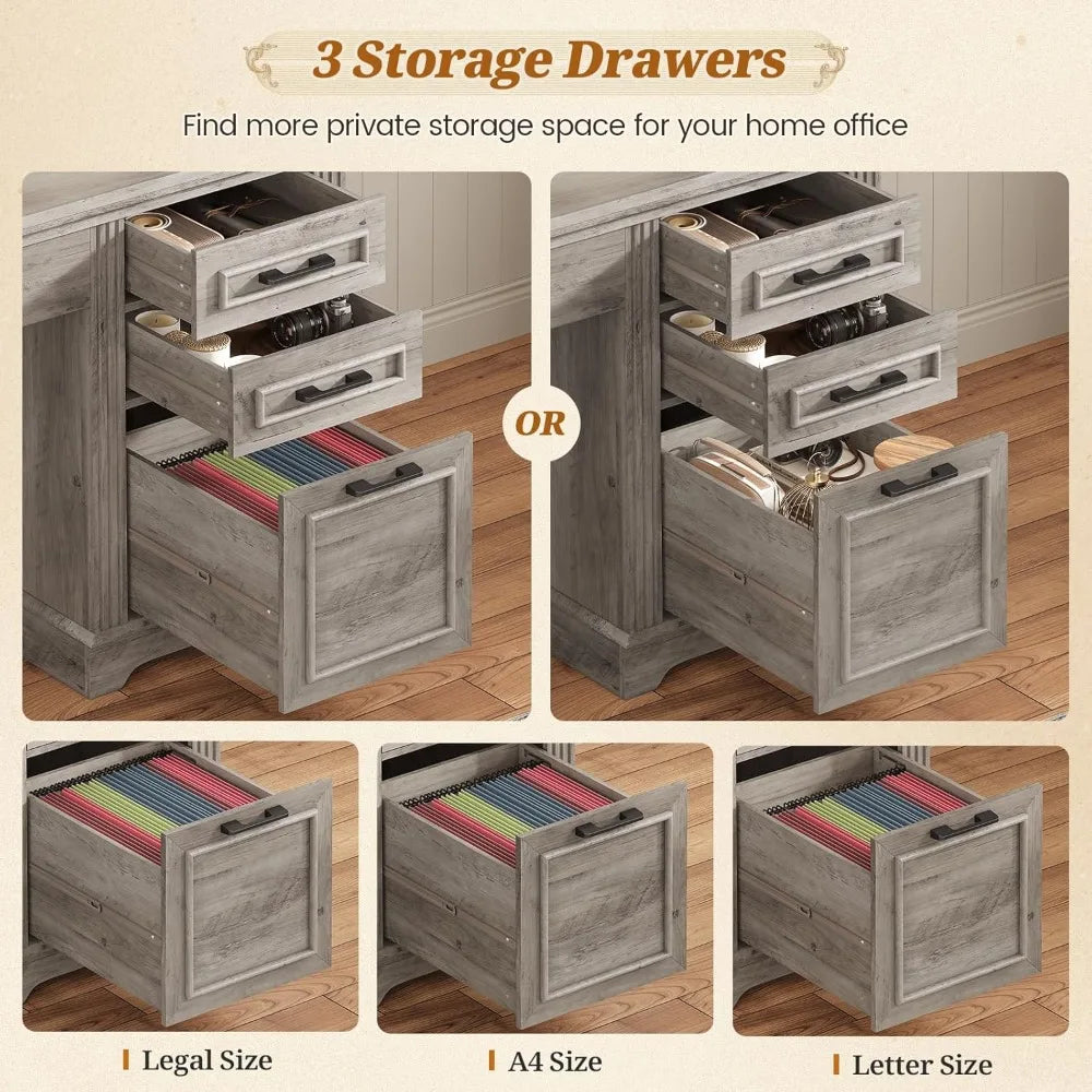 MKDK Executive Computer Desk With Three Drawers Hutch