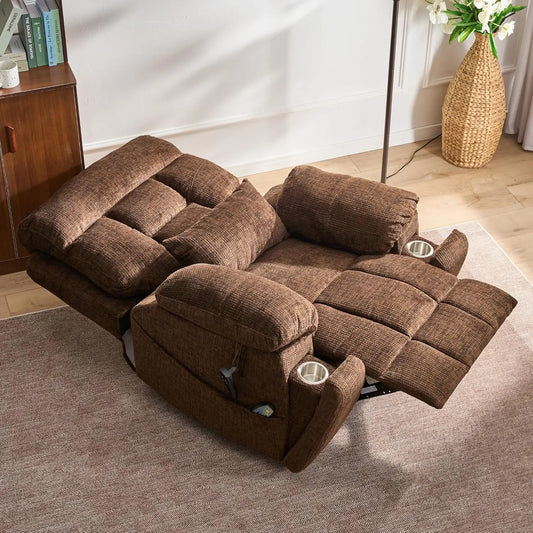 Oversized Power Lift Recliner for Elderly - Infinite Position Lay Flat Lift Chair with Heat & Massage Lumbar Pillow Cup Holders