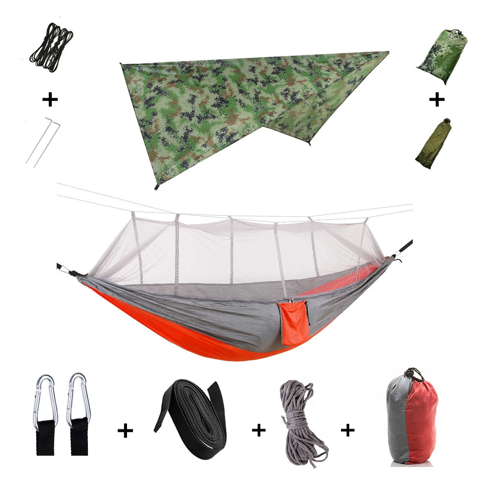 Anti Outdoor Camping Hammock With Mosquito Net And Rain Tent Equipment Shelters Camp Bed Survival Portable Hammock