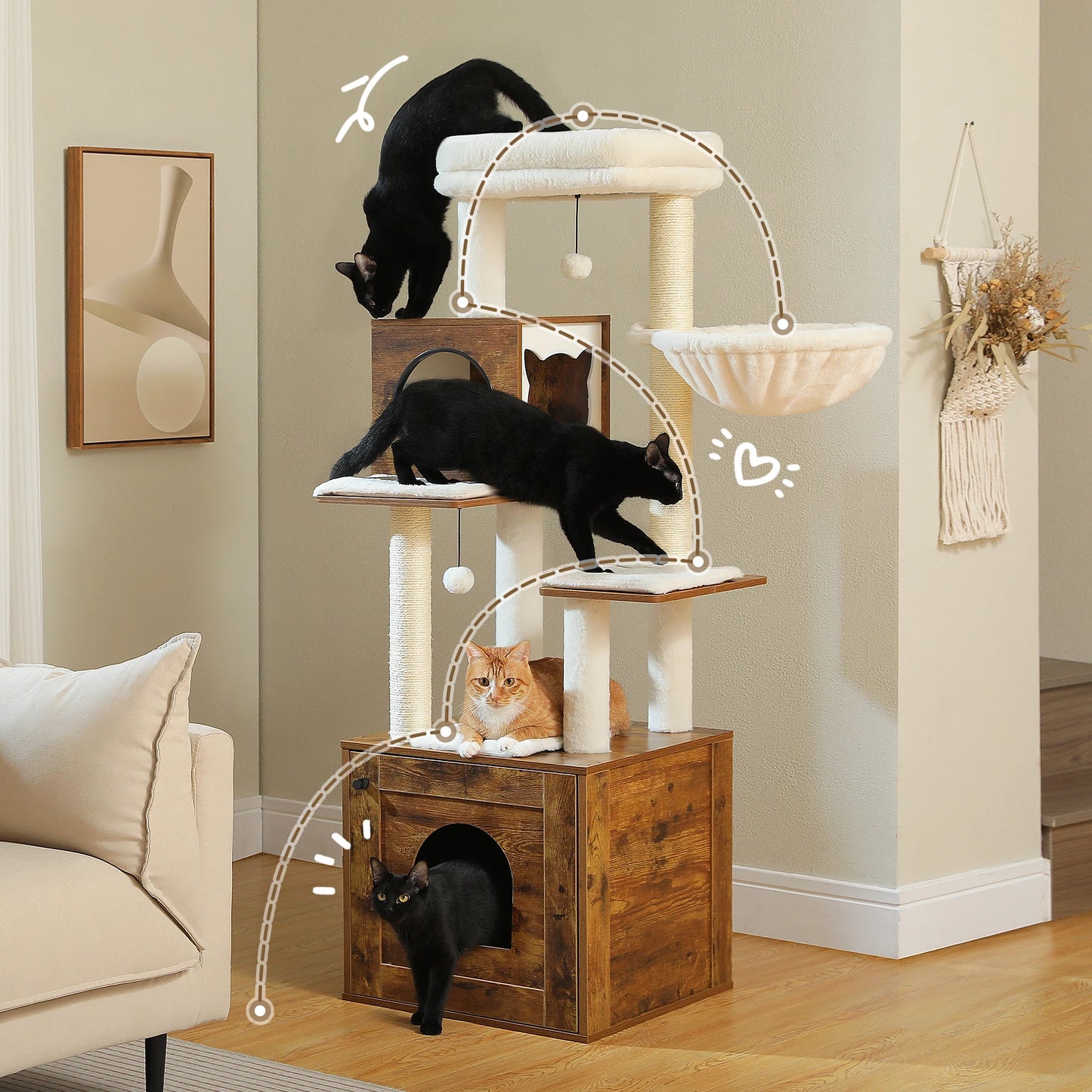 PAWZ Road Wood Cat Tree with Storage Cabinet Tower