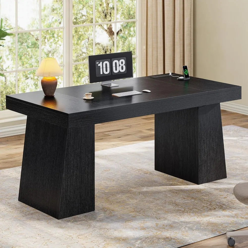 YQXH Modern Executive Desk With Power Outlets And Storage