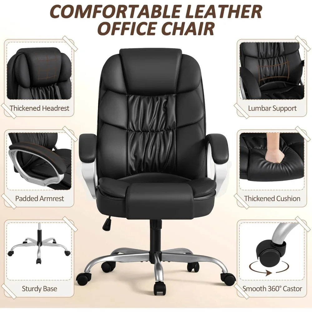 PU Leather High Back Desk Chair With Adjustable Armrests