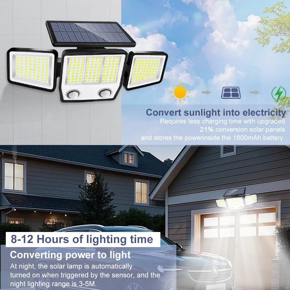 Newstyle 3 Head Solar Motion Sensor Lights Garden Yard