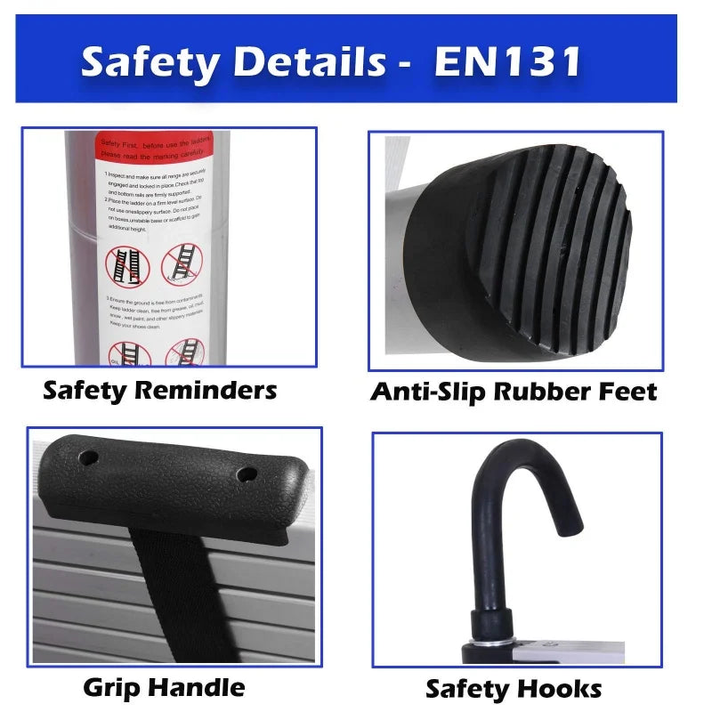 QIMU Aluminum Extension Folding Loft Ladder With Detachable Hooks