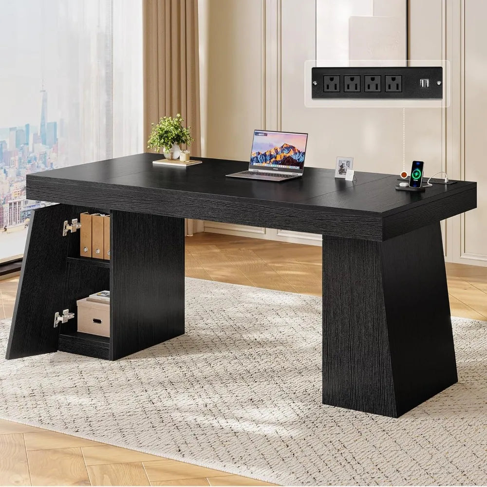 YQXH Modern Executive Desk With Power Outlets And Storage