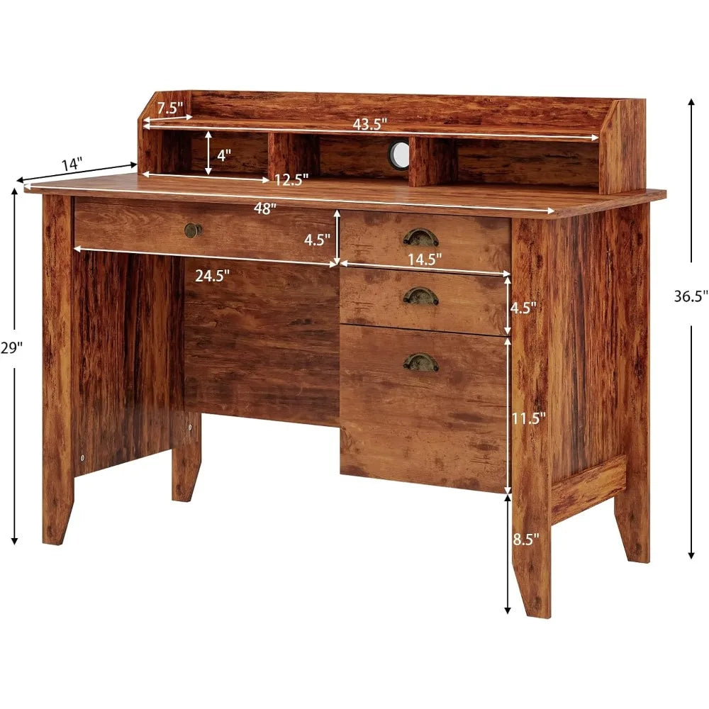 RetroDesk Computer Desk With Four Drawers And Hutch