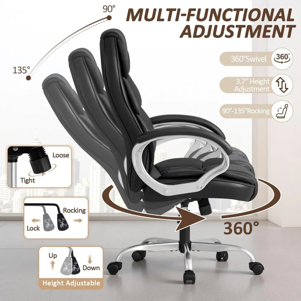 PU Leather High Back Desk Chair With Adjustable Armrests