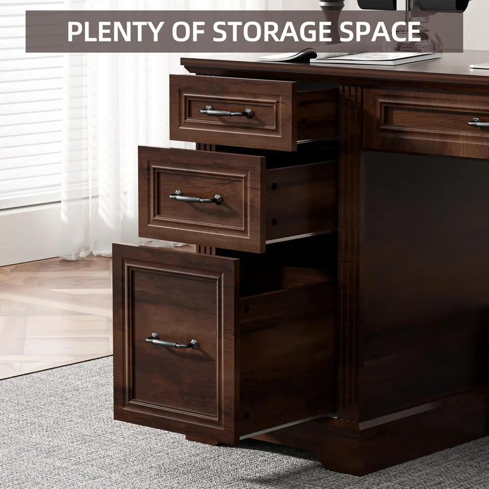 Wooden Executive Desk With Drawers And Storage Cabinet