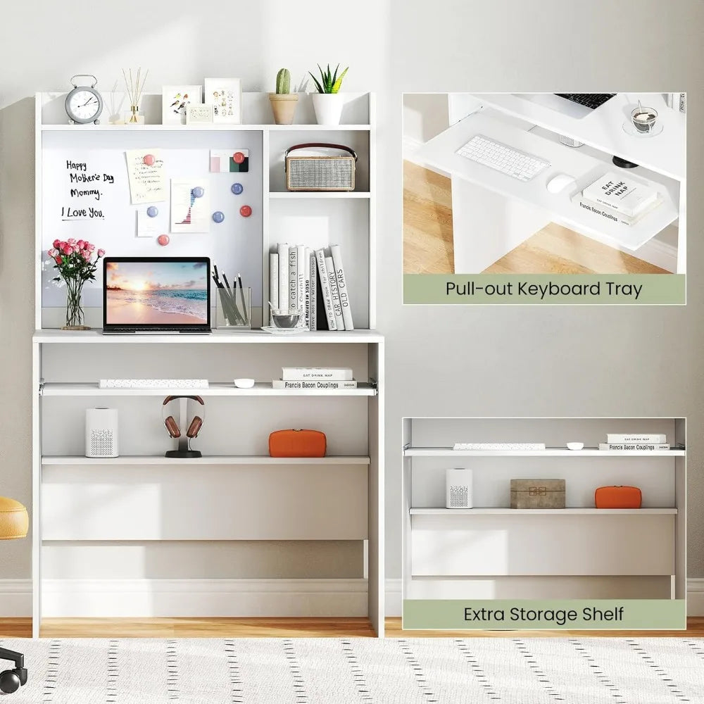 LZJV Modern Computer Desk with Hutch and Bookshelf