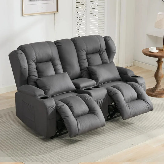 65.5" RV Loveseat Double Recliner With Console | Wall Hugger Reclining Sofa | Theater Seats Couch Furniture for RV and Home