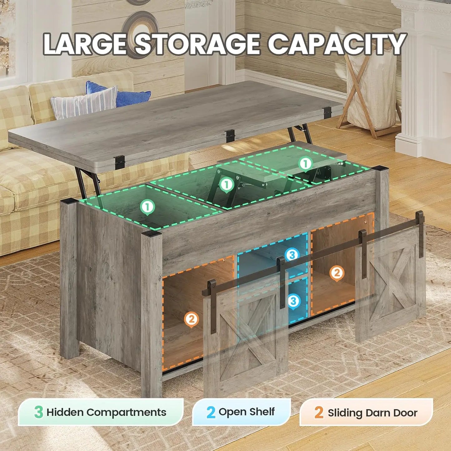 Lift Top Coffee Table, 4 in 1 Multi-Function Storage