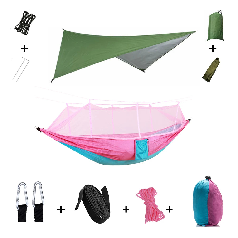 Anti Outdoor Camping Hammock With Mosquito Net And Rain Tent Equipment Shelters Camp Bed Survival Portable Hammock