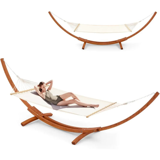 12 FT Wooden Hammock with Stand for Single Person, Weather-Resistant, Certified Sustainable Hammock Bed for Backyard, Balcony,
