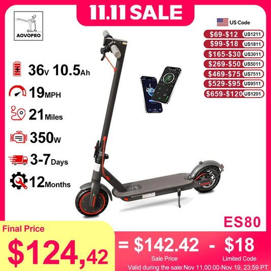 AOVOPRO ES80 Electric Scooter 350W 40 60Km Range App