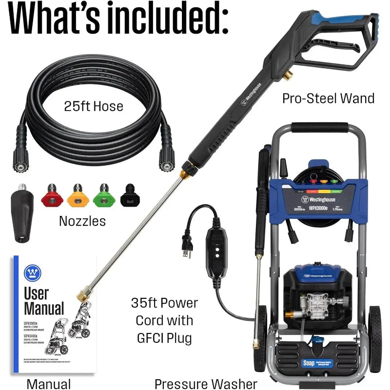 Westinghouse WPX3000e Electric Pressure Washer, 3000 Max PSI and 1.76 Max GPM, Induction Motor, Onboard Soap Tank