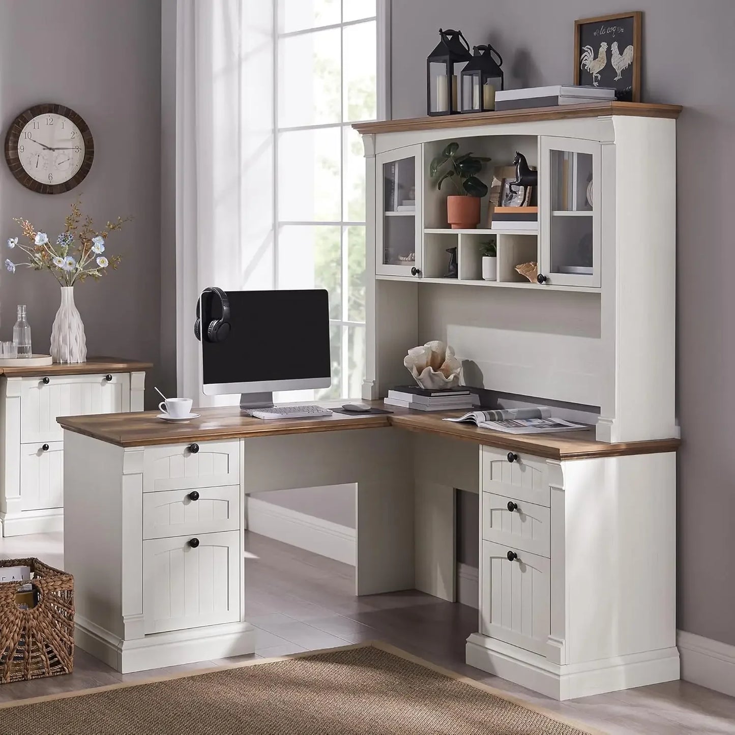 XMSJ Executive Desk With Hutch And Drawers For Office