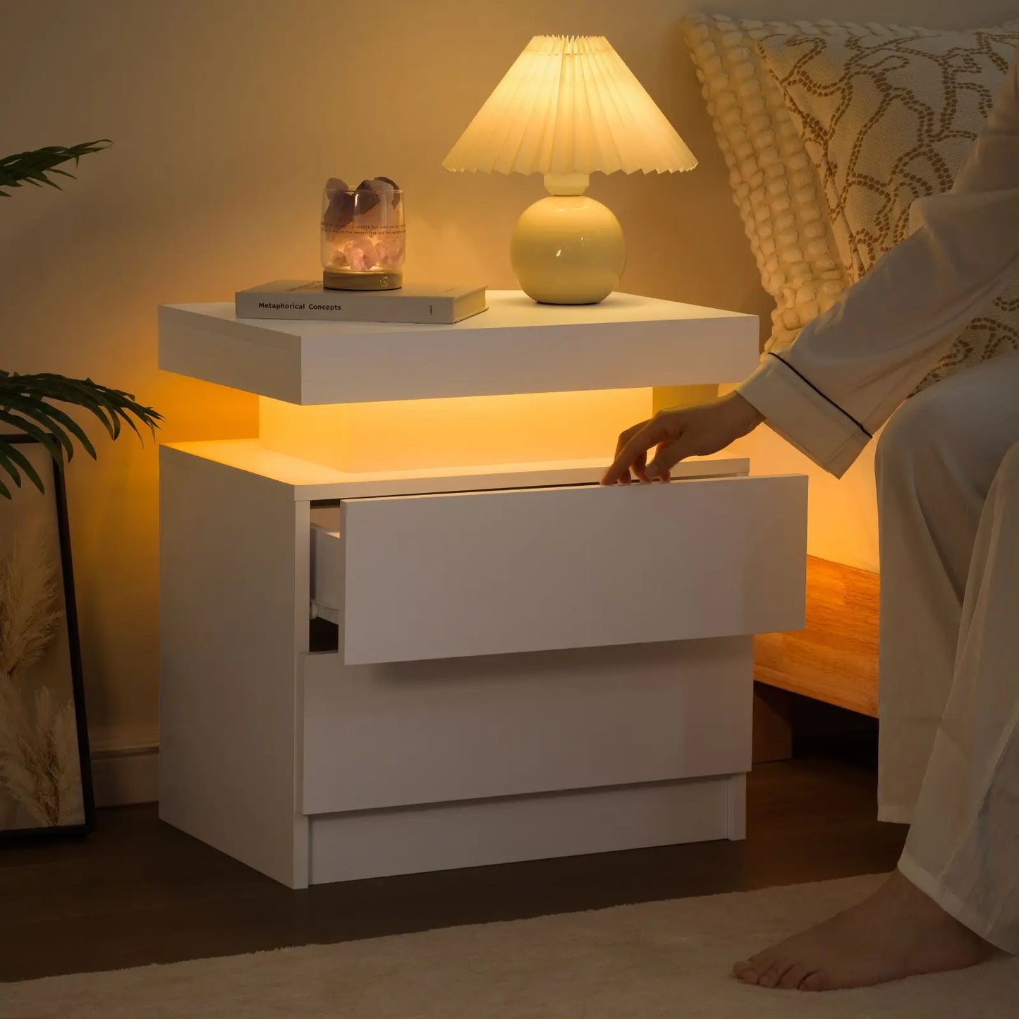 Cubehom LED Nightstand With 2 Drawers For Bedroom Furniture