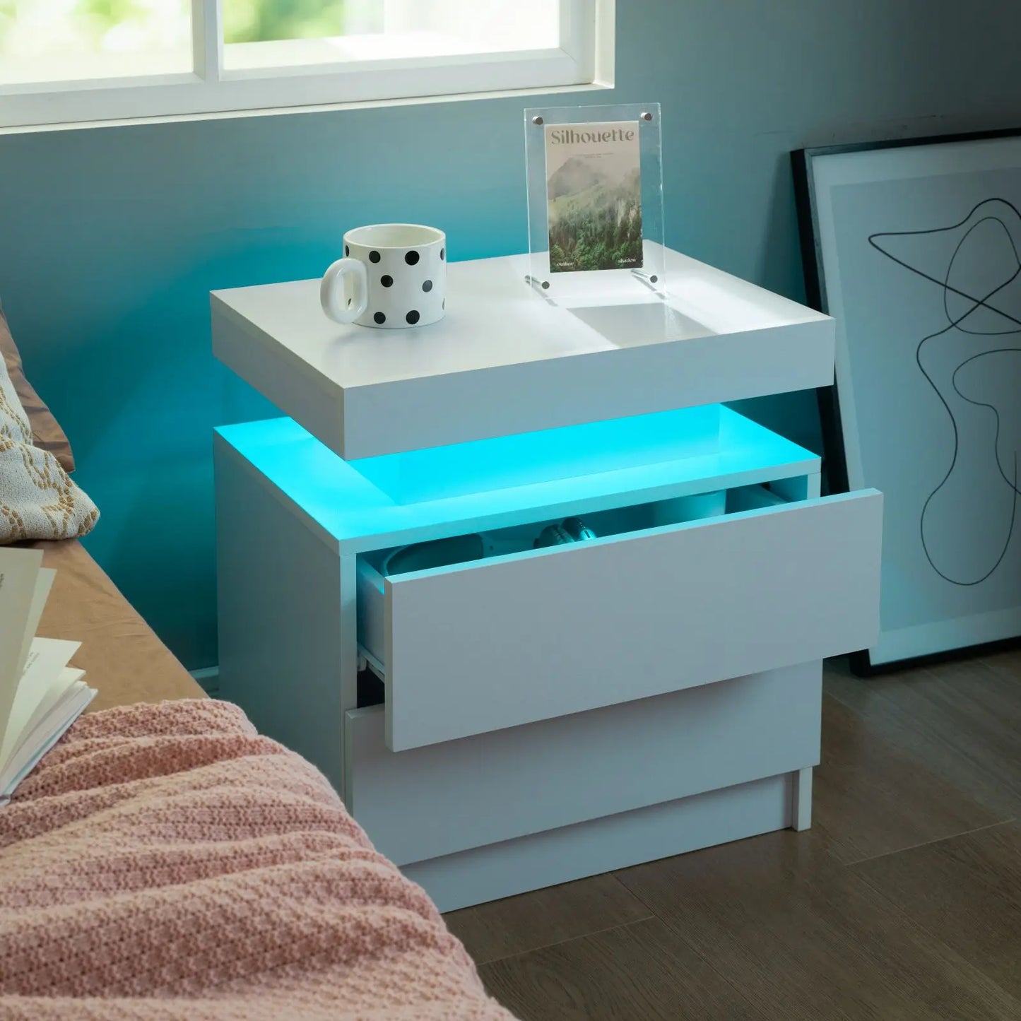 Cubehom LED Nightstands With Two Drawers Bedside Table