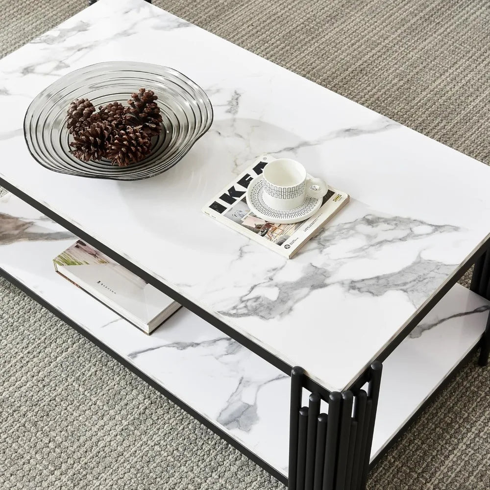 44.88 X 25.2'' Modern Coffee Table, Rectangle Simple Coffee Tables with 1-Tier Storage Shelves, Metal Center Table Minimalist Co
