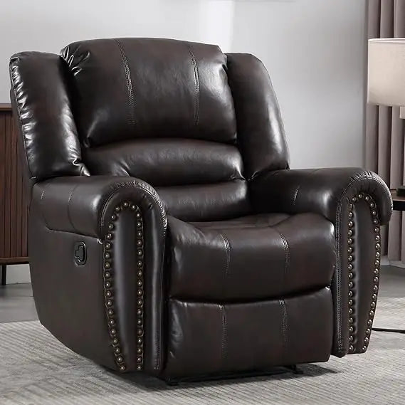 Leather Recliner Chair, Classic and Traditional Manual Recliner Chair with Comfortable Arms and Back Single Sofa for Living Roo