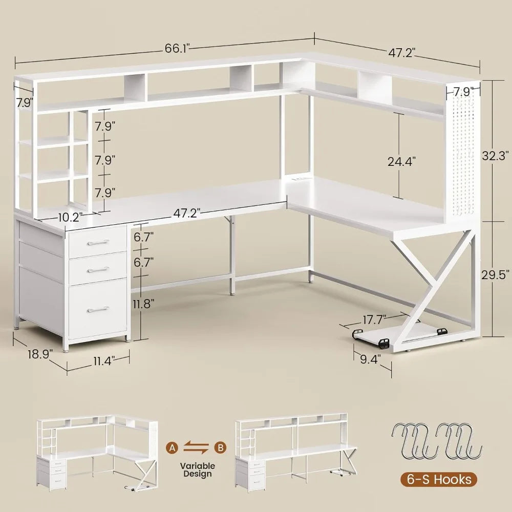 LZJV L-Shaped Gaming Desk With Storage And Pegboard