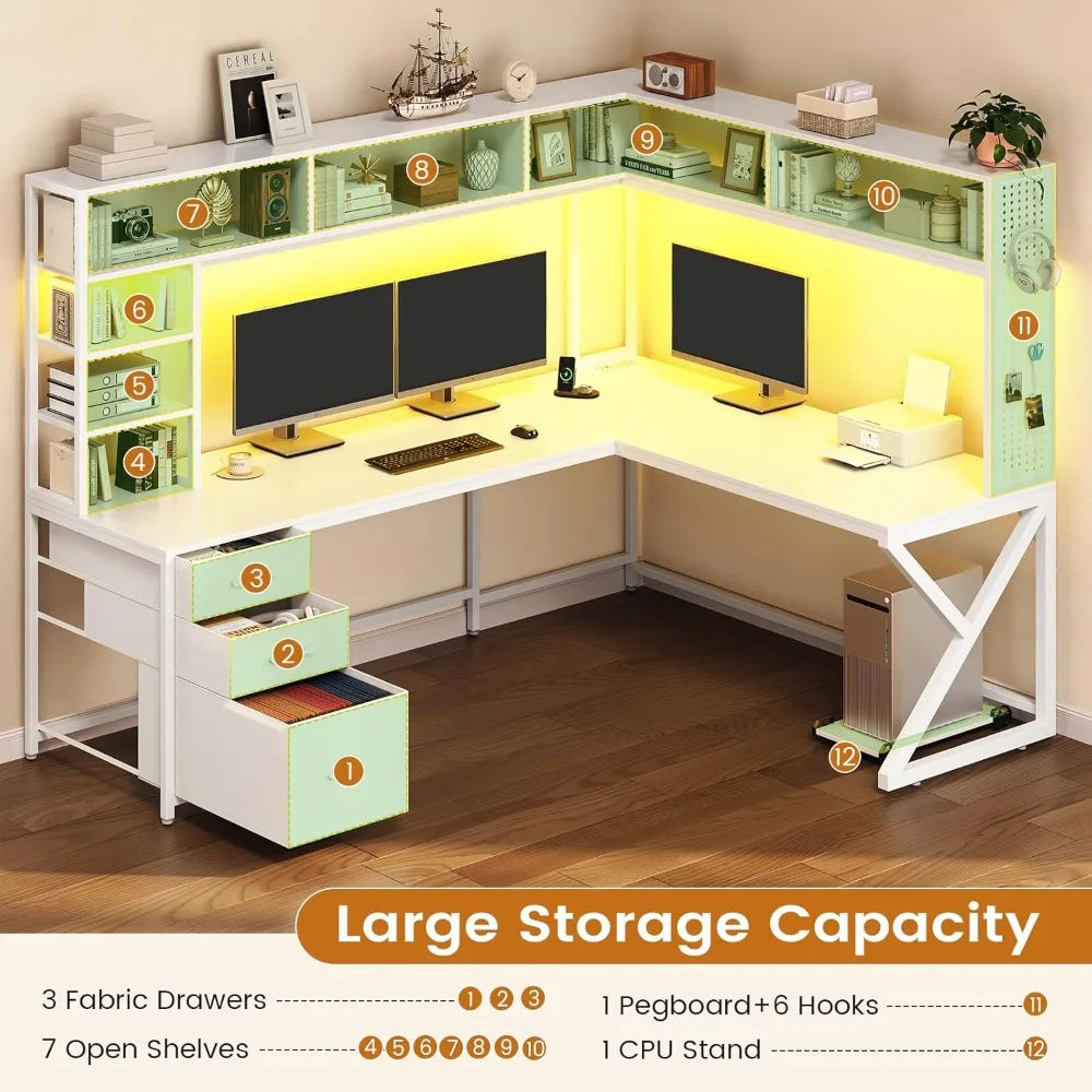 LZJV L-Shaped Gaming Desk With Storage And Pegboard