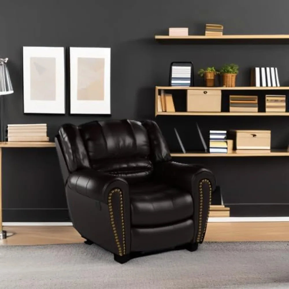 Leather Recliner Chair, Classic and Traditional Manual Recliner Chair with Comfortable Arms and Back Single Sofa for Living Roo