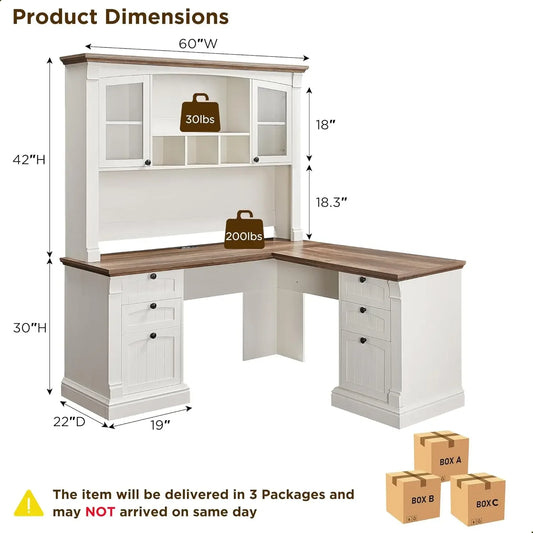XMSJ Executive Desk With Hutch And Drawers For Office