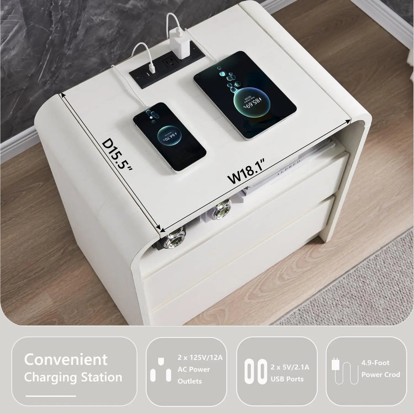GYROOR Nightstand With Charging Station And Drawers