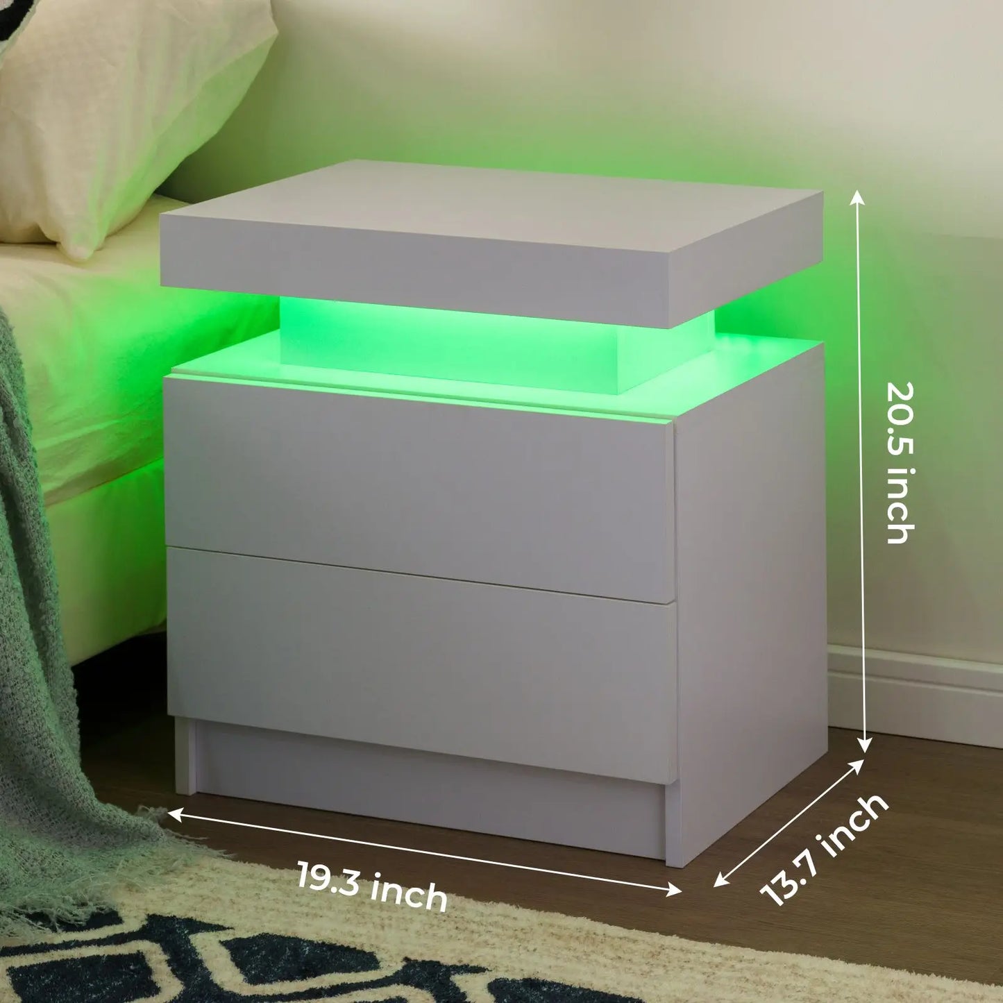 Cubehom LED Nightstands With Two Drawers Bedside Table
