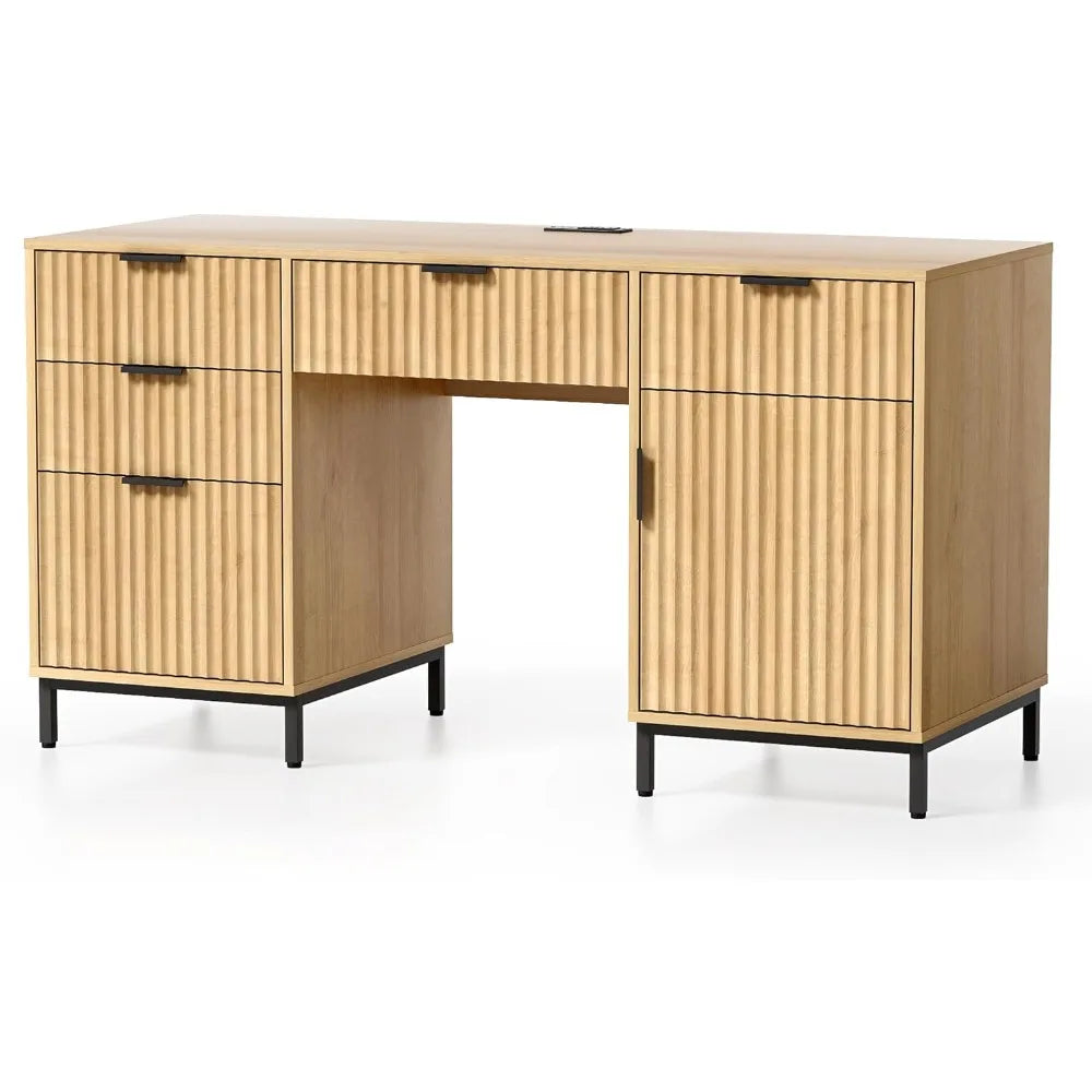 DAFIFY Fluted Executive Desk With File Drawer