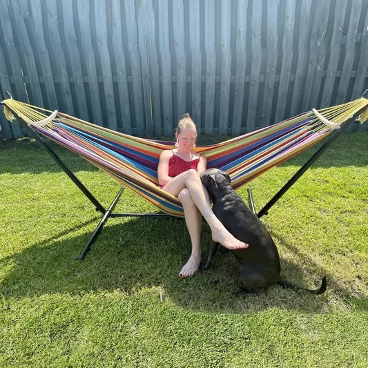 Best seller Hot Sale Double Hammock  Premium Carry Bag Included and Two Anti Roll Balance with Stand Included 450lb Capacity Ste