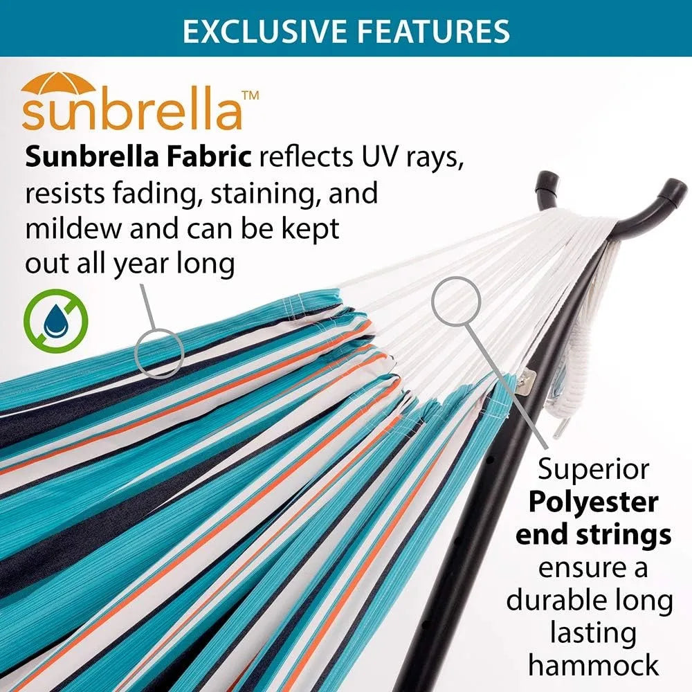 Double Sunbrella Hammock with Space Saving Steel Stand, 450 lb Capacity - Premium Carry Bag Included (Token Surfside)