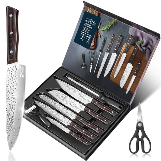 8pcs Chef Knife Kitchen Knives Set Hammer Pattern Sharp Cutting Blade Meat Salmon Slicing Knives Santoku Knives Cooking Tools