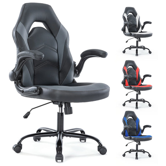 JHK Ergonomic Office Gaming Desk Chair Adjustable PU Leather Racing Chair with Flip-Up Armrests for Home and Office Use