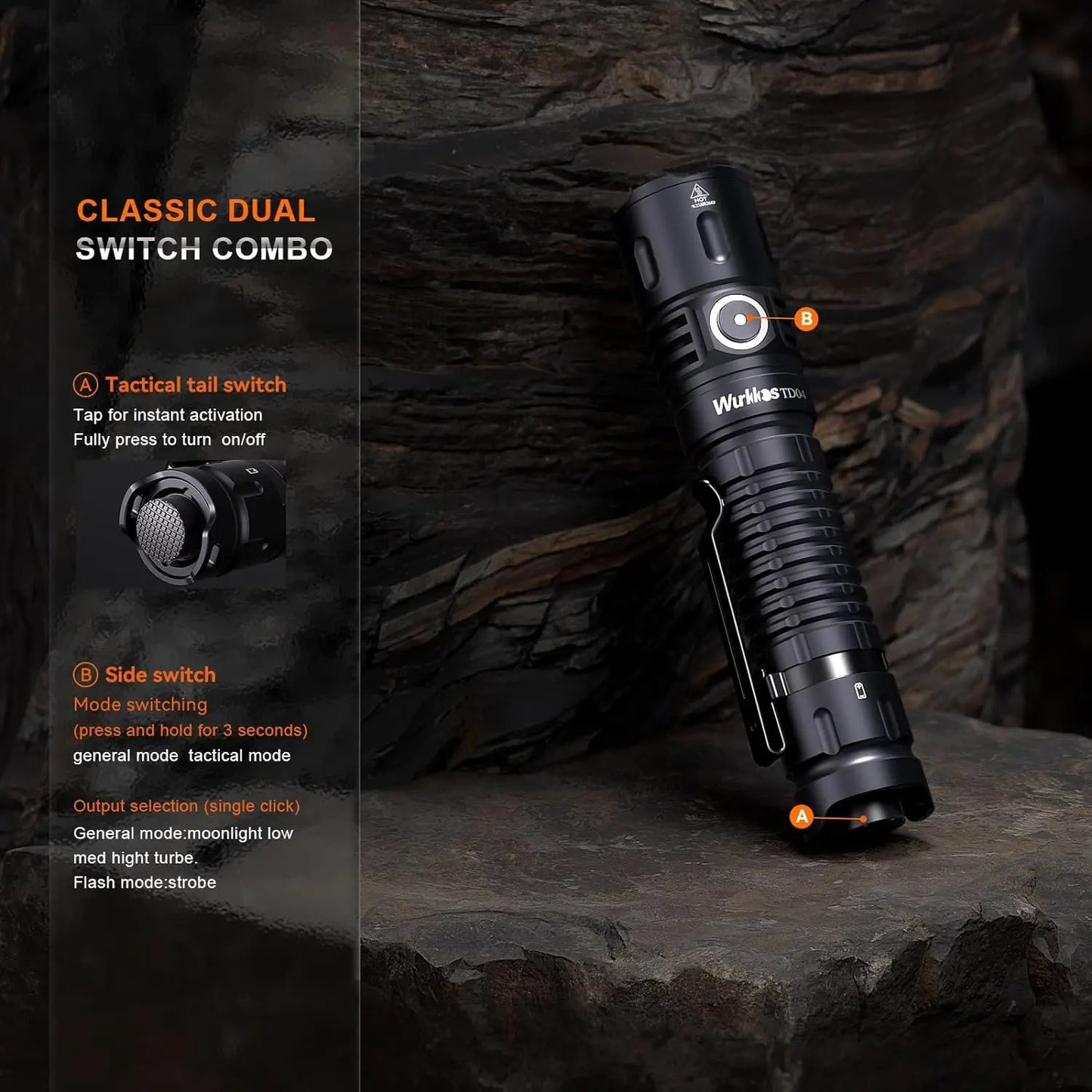 Wurkkos TD04 Rechargeable Tactical Flashlight XHP50D