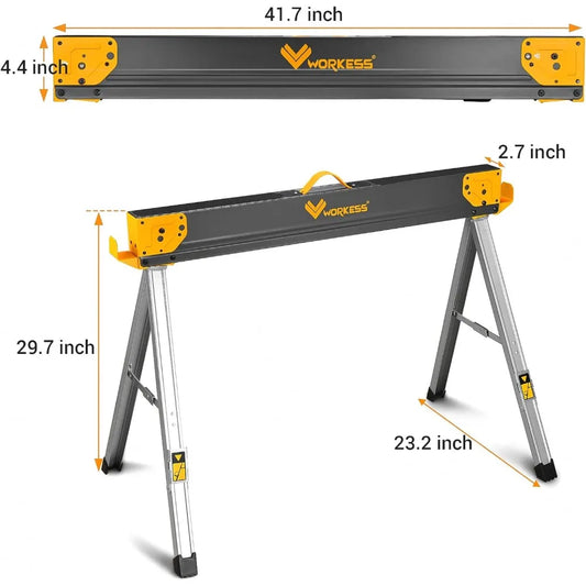 Saw Horses 2 Pack Folding, Heavy Duty Sawhorse Table 2600 Lbs Load Capacity with 2x4 Support Legs, Portable Folding