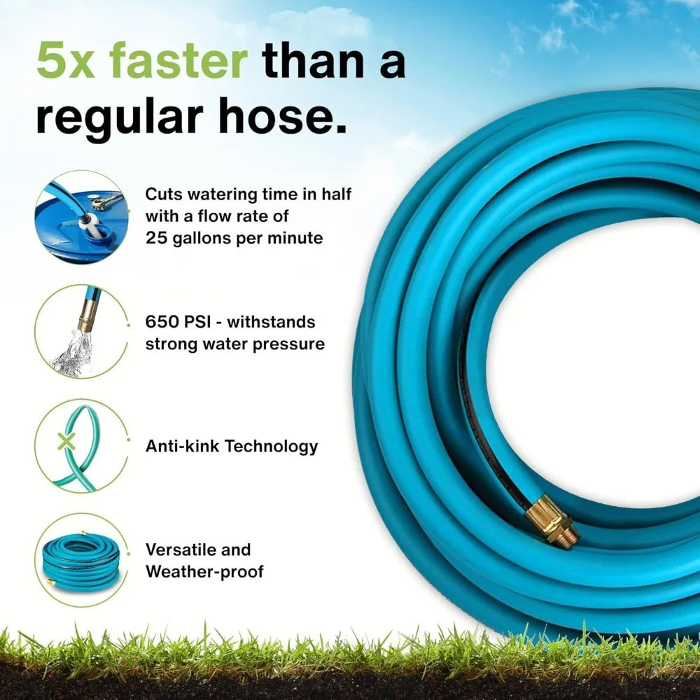 All-In-One Watering Kit - Heavy Duty 1" 100 Ft Garden Hose, Kink Resistant Garden Hoses, Commercial Grade Water Hoses, 650 PSI